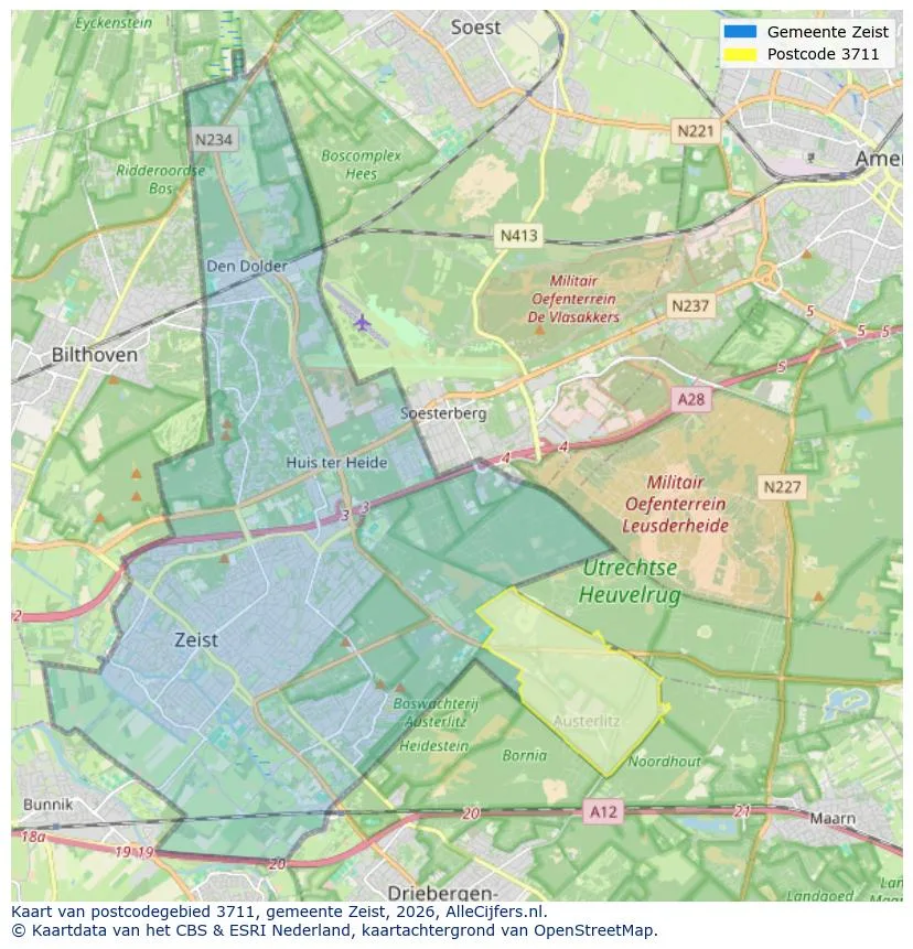 Mapa de códigos postales para 3711