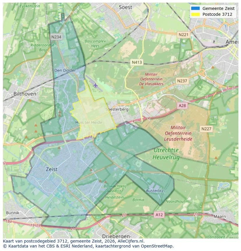 Mapa de códigos postales para 3712