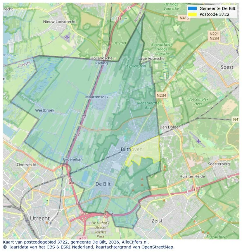 Postcodekaart voor 3722