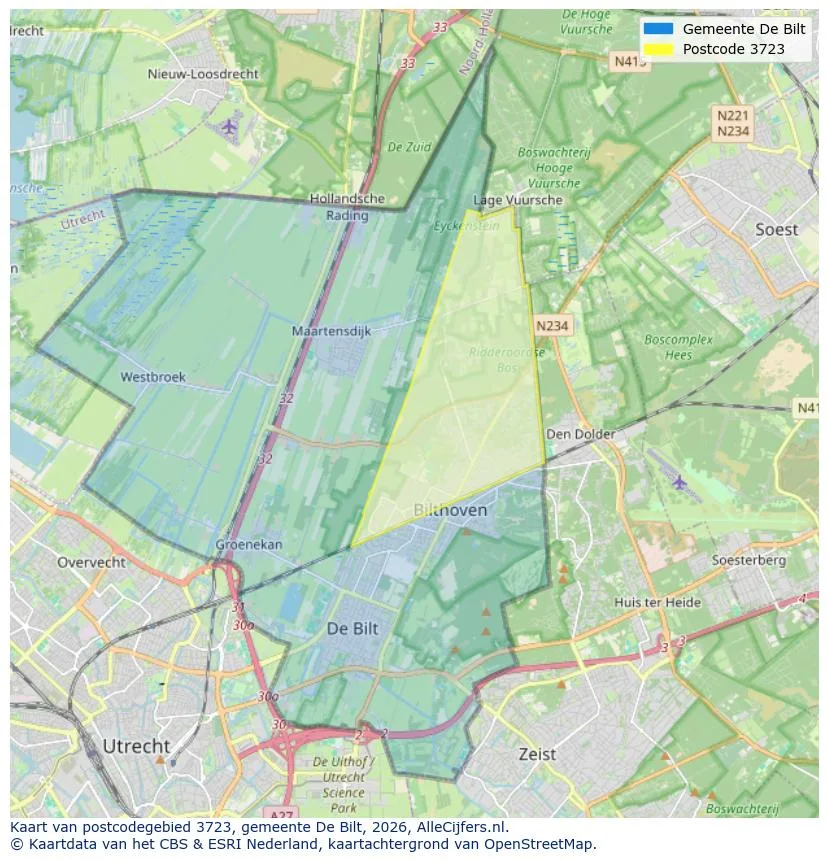 Postcodekaart voor 3723