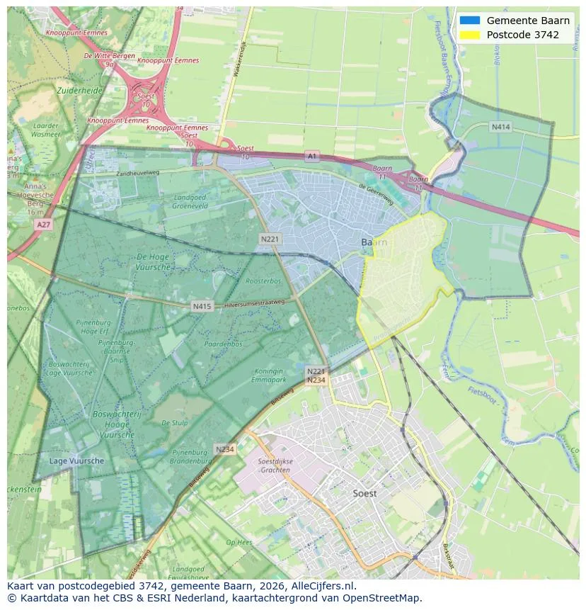 Mapa de códigos postales para 3742