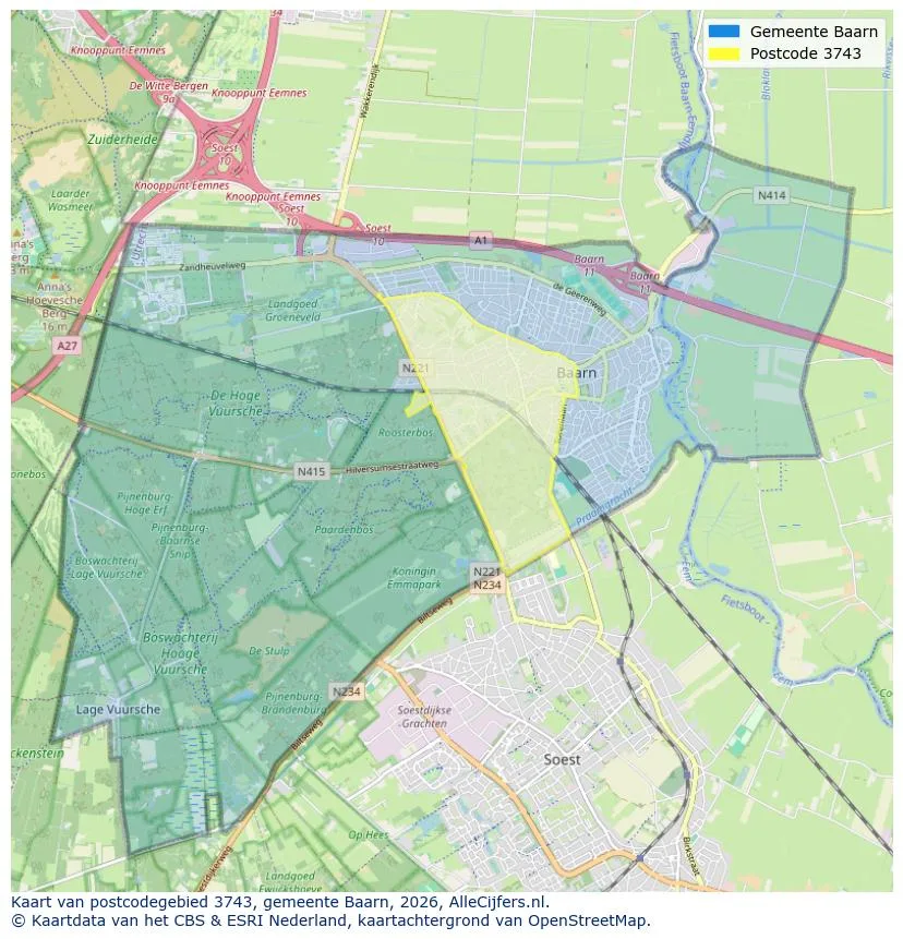 Postcodekaart voor 3743