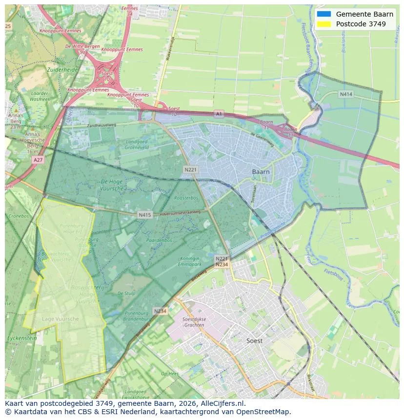 Postcodekaart voor 3749