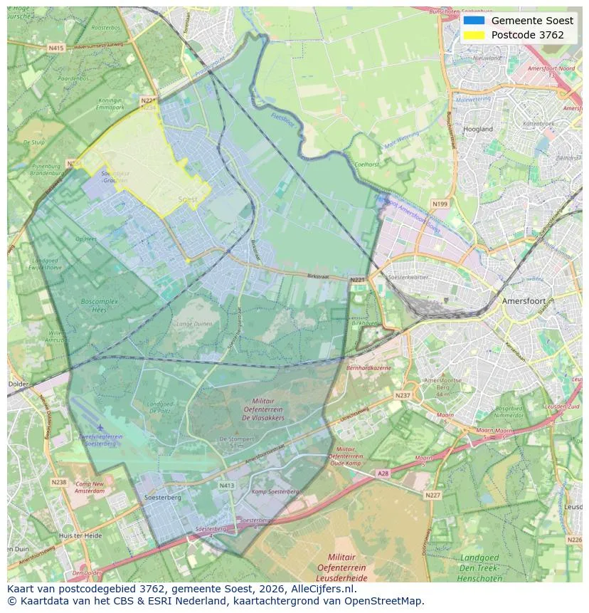 Postcodekaart voor 3762