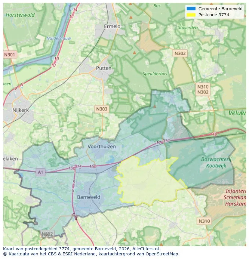 Postcodekaart voor 3774