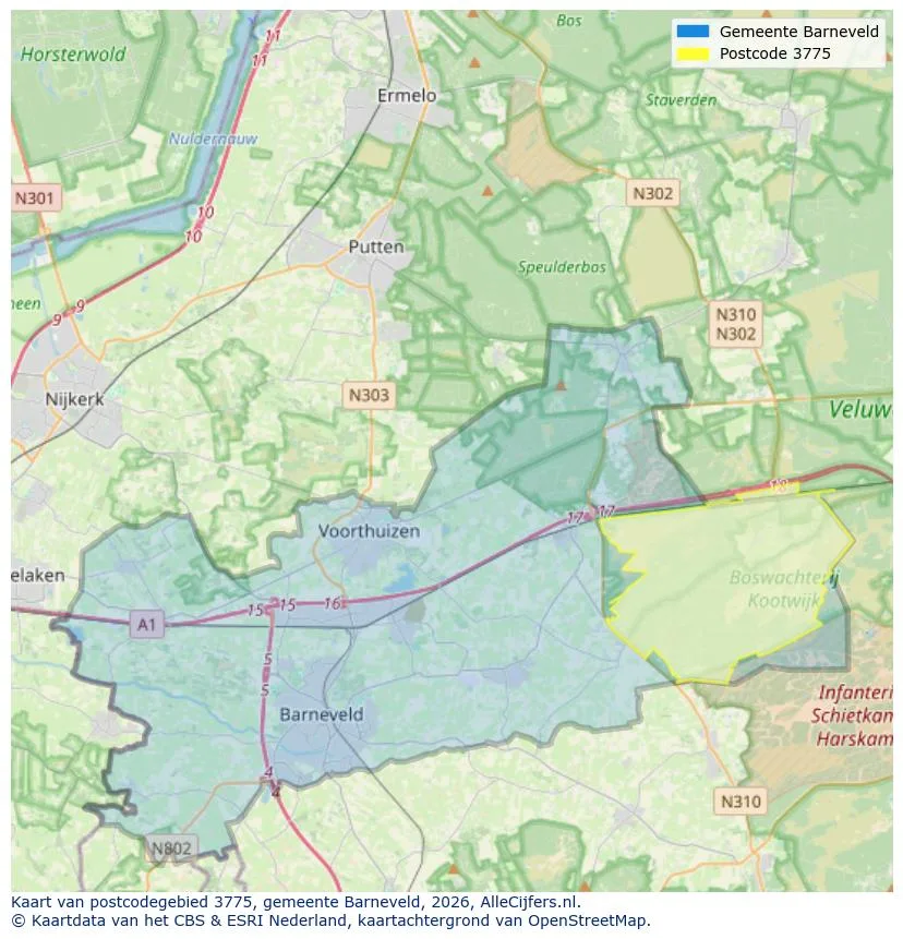 Postcodekaart voor 3775