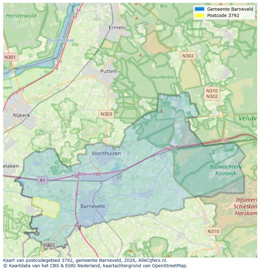 Postcodekaart voor 3792
