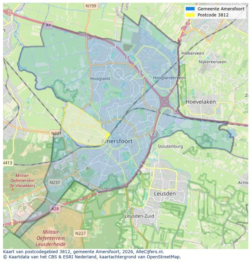 Postcodekaart voor 3812