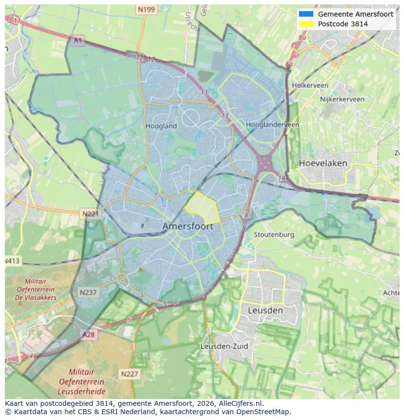 Postcodekaart voor 3814
