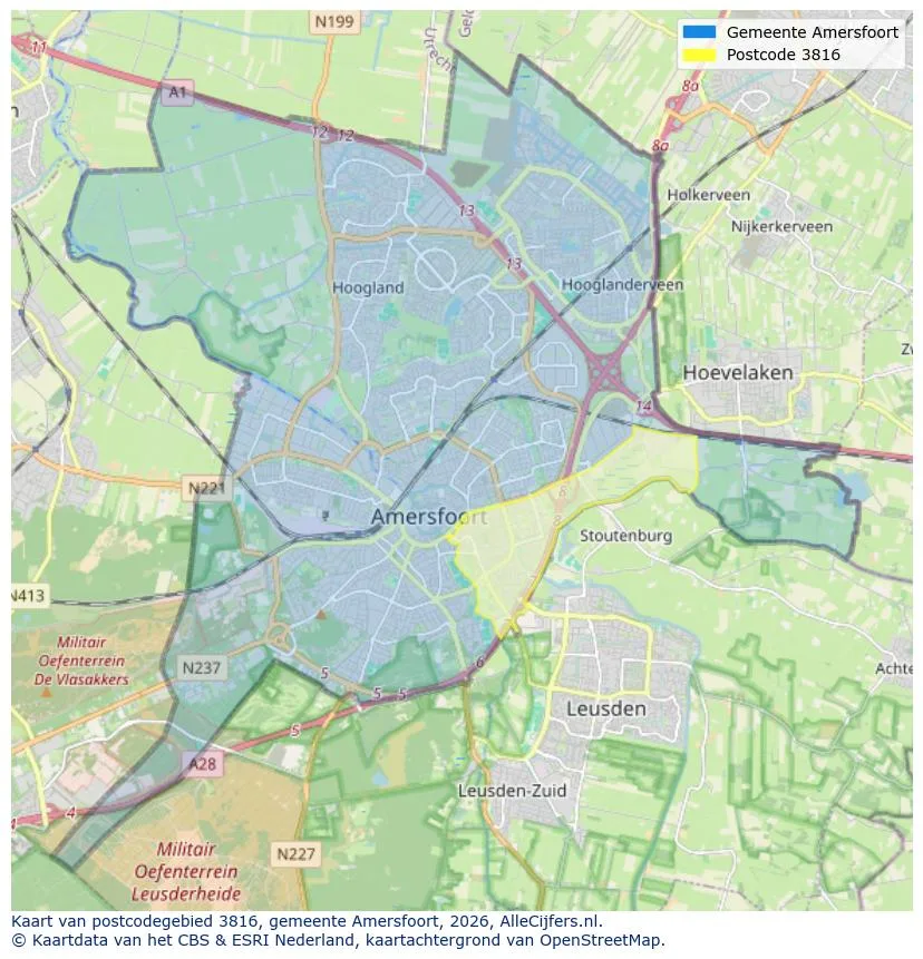 Postcodekaart voor 3816