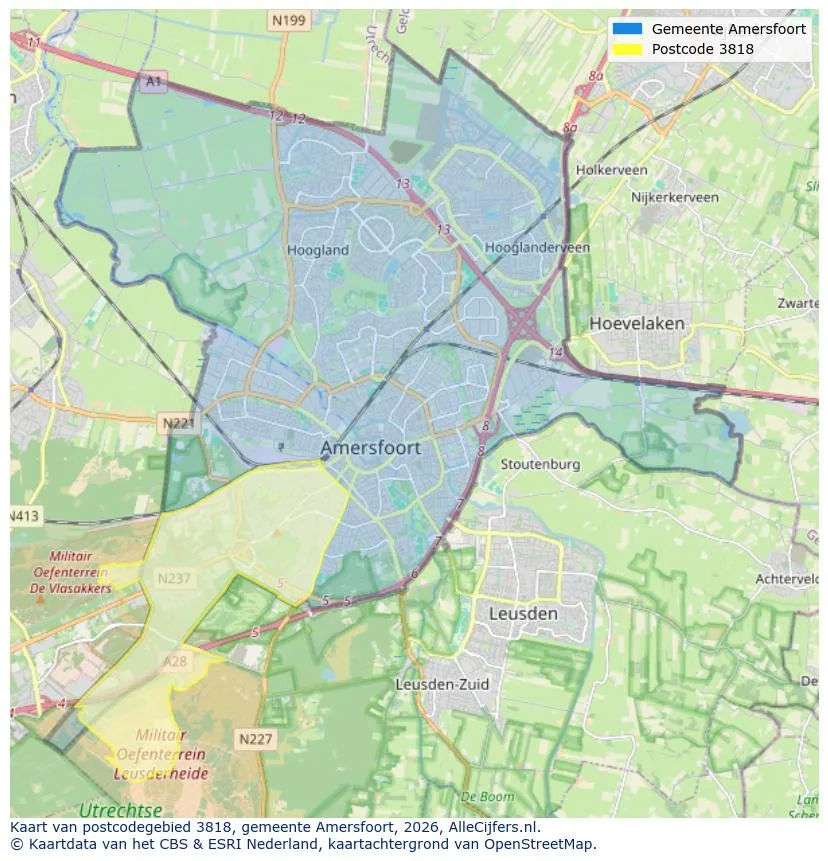 Postcodekaart voor 3818