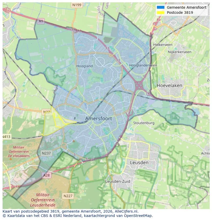Postcodekaart voor 3819