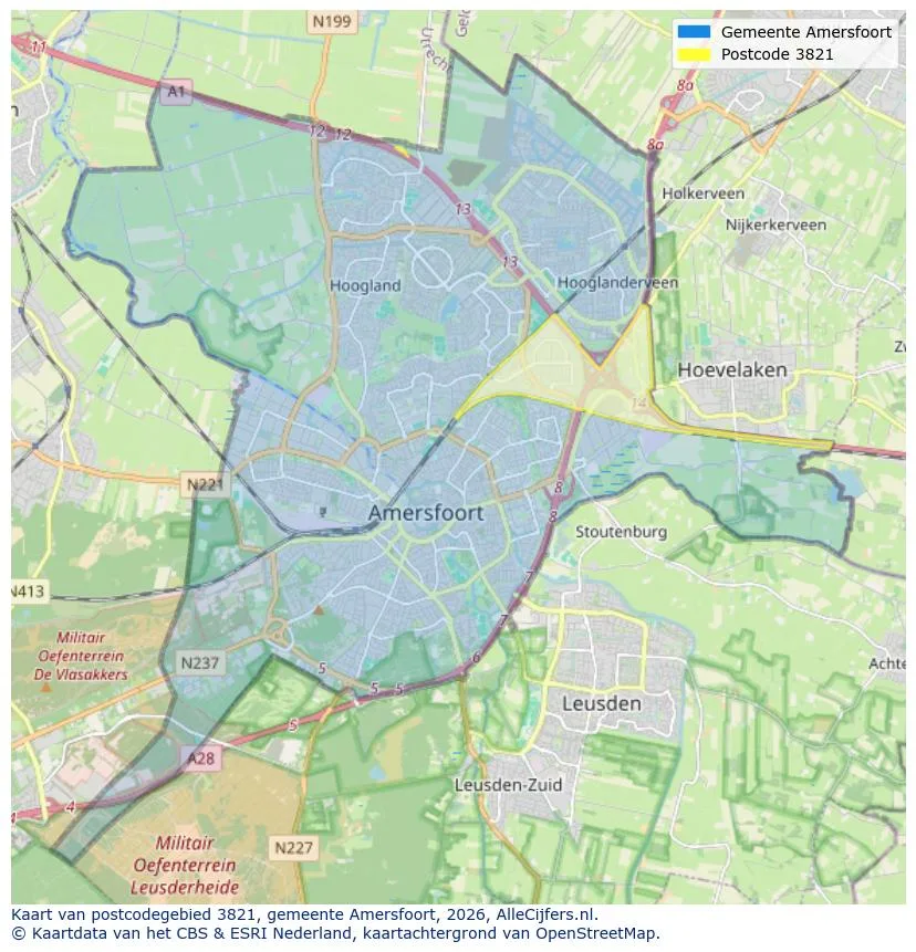 Postcodekaart voor 3821