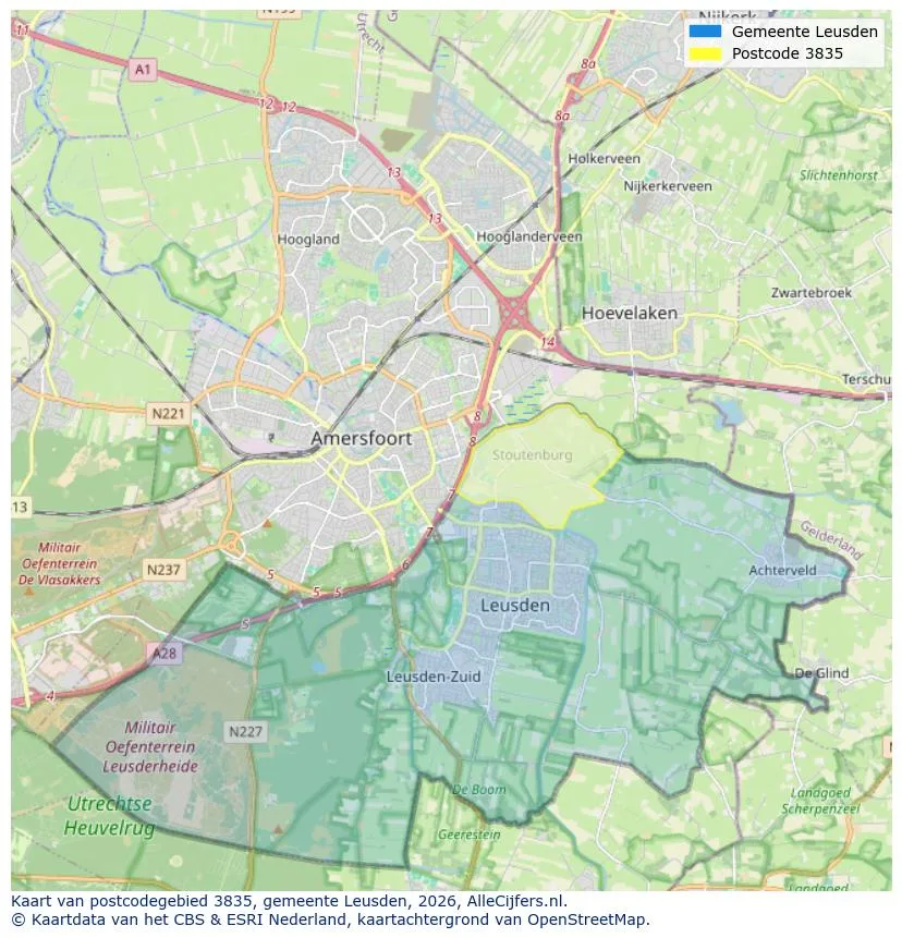 Postcodekaart voor 3835