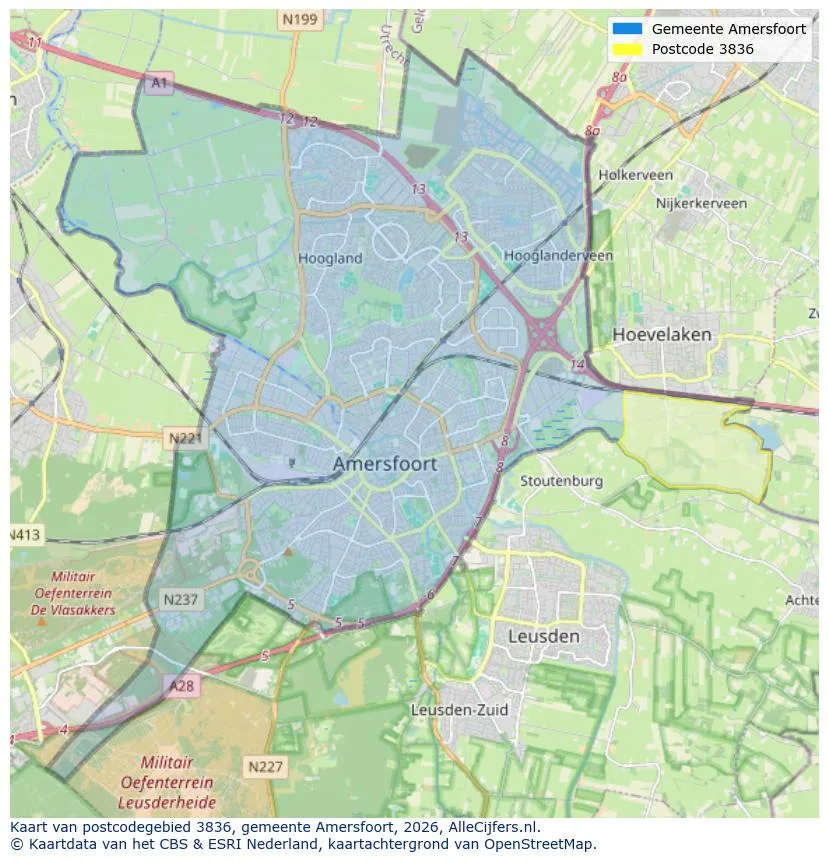 Postcodekaart voor 3836