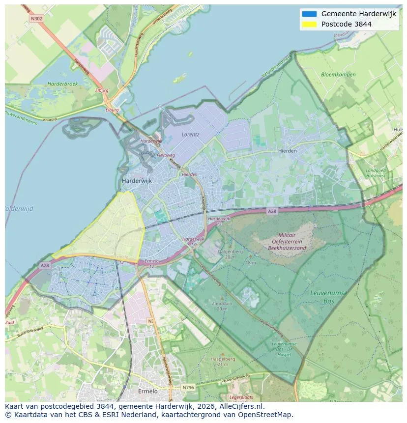 Postcodekaart voor 3844