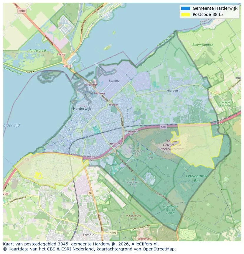 Postcodekaart voor 3845