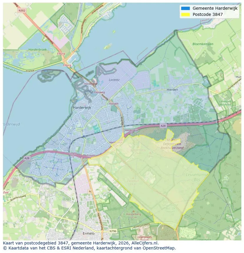Postcodekaart voor 3847