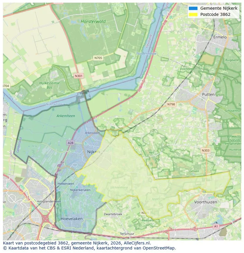 Postcodekaart voor 3862