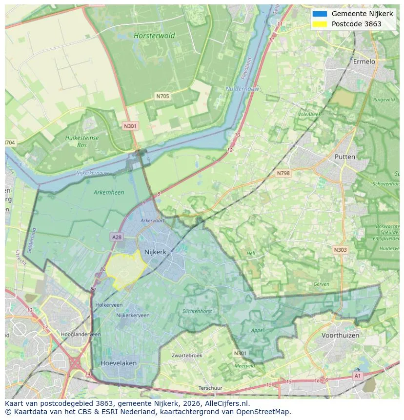 Postcodekaart voor 3863