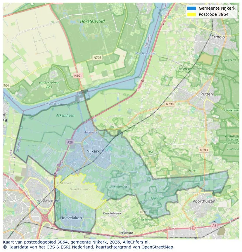 Postcodekaart voor 3864