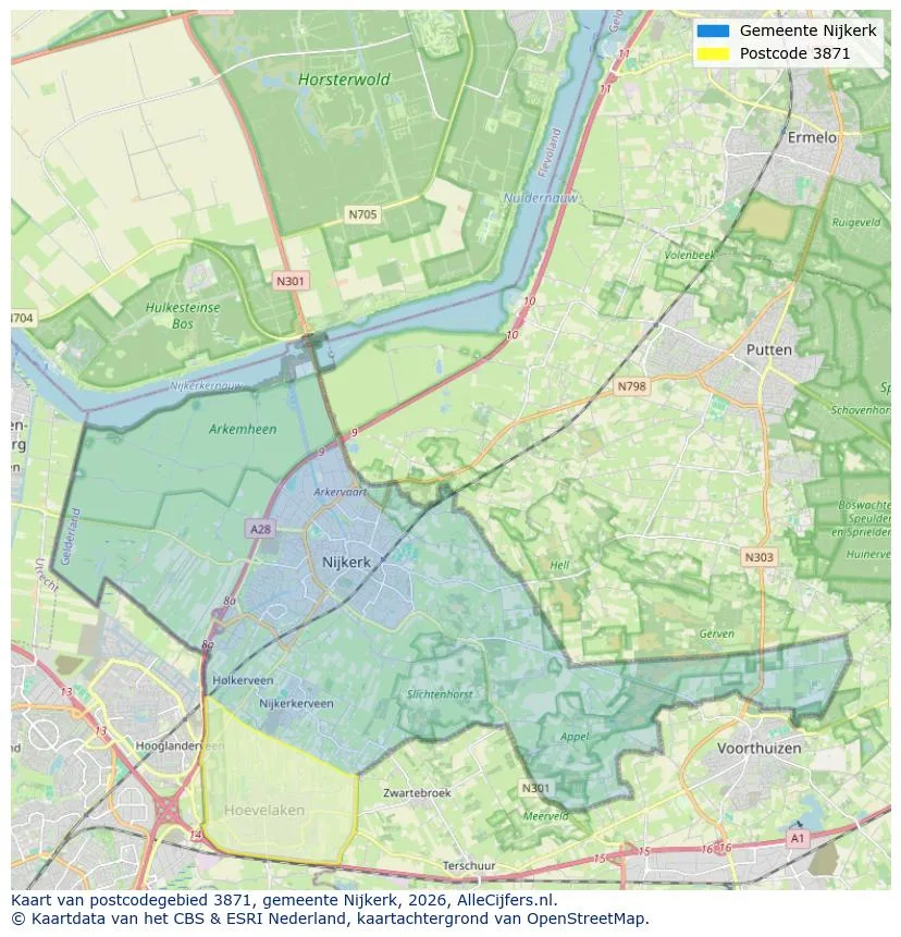 Mapa de códigos postales para 3871