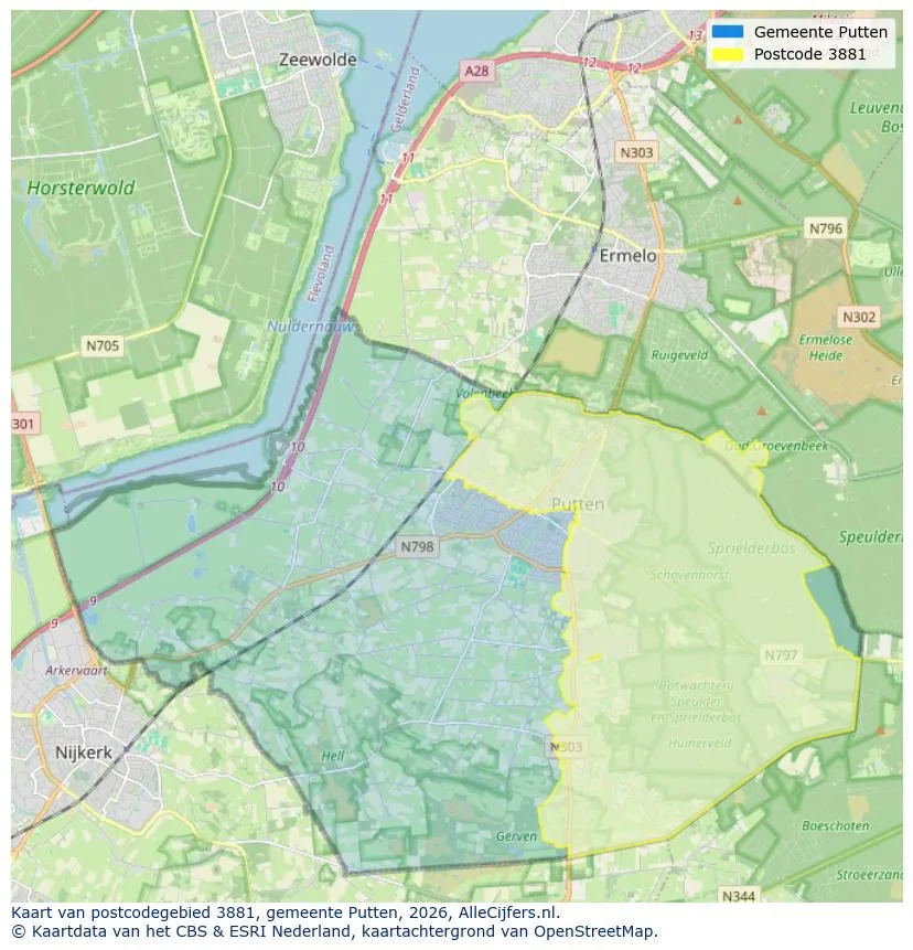 Postcodekaart voor 3881