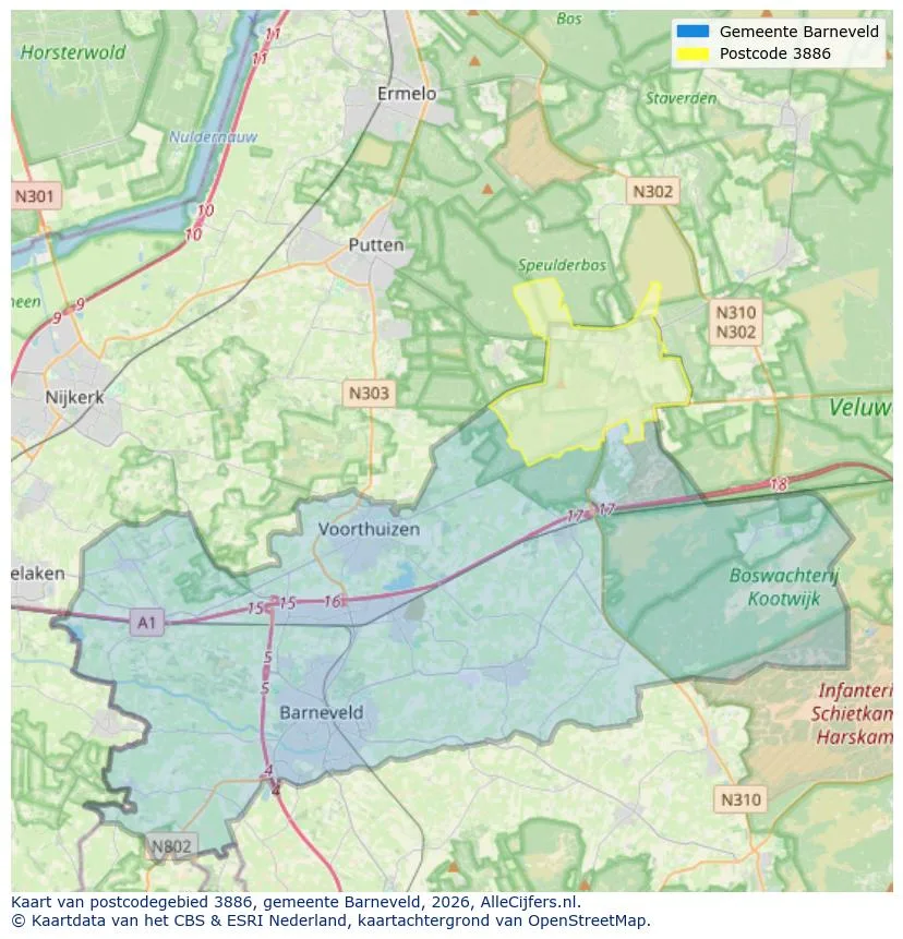 Postcodekaart voor 3886
