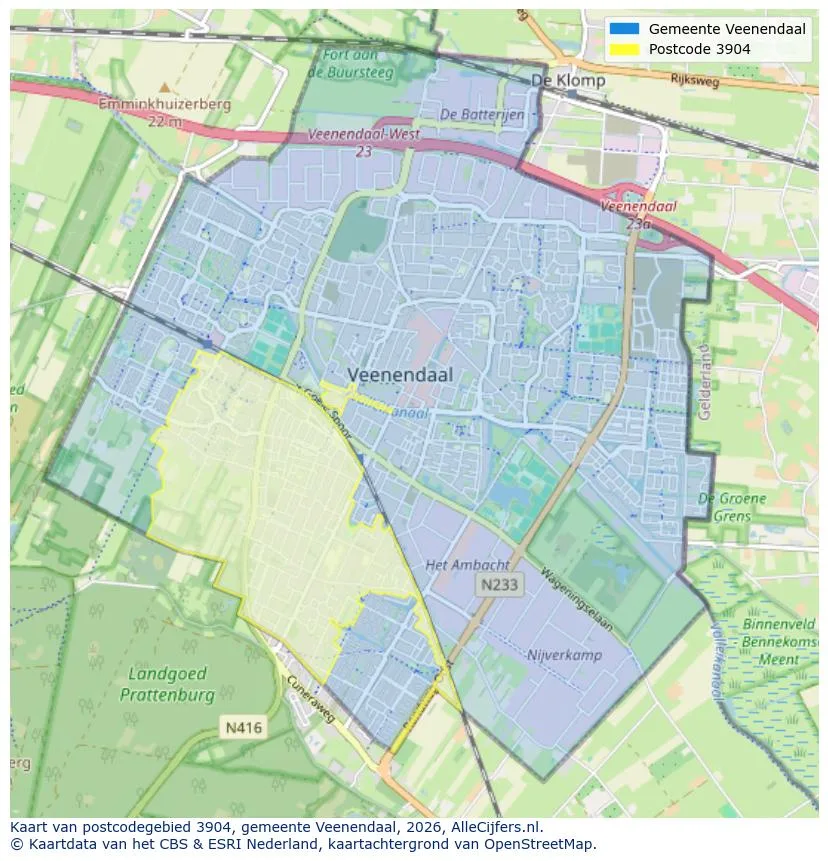 Postcodekaart voor 3904