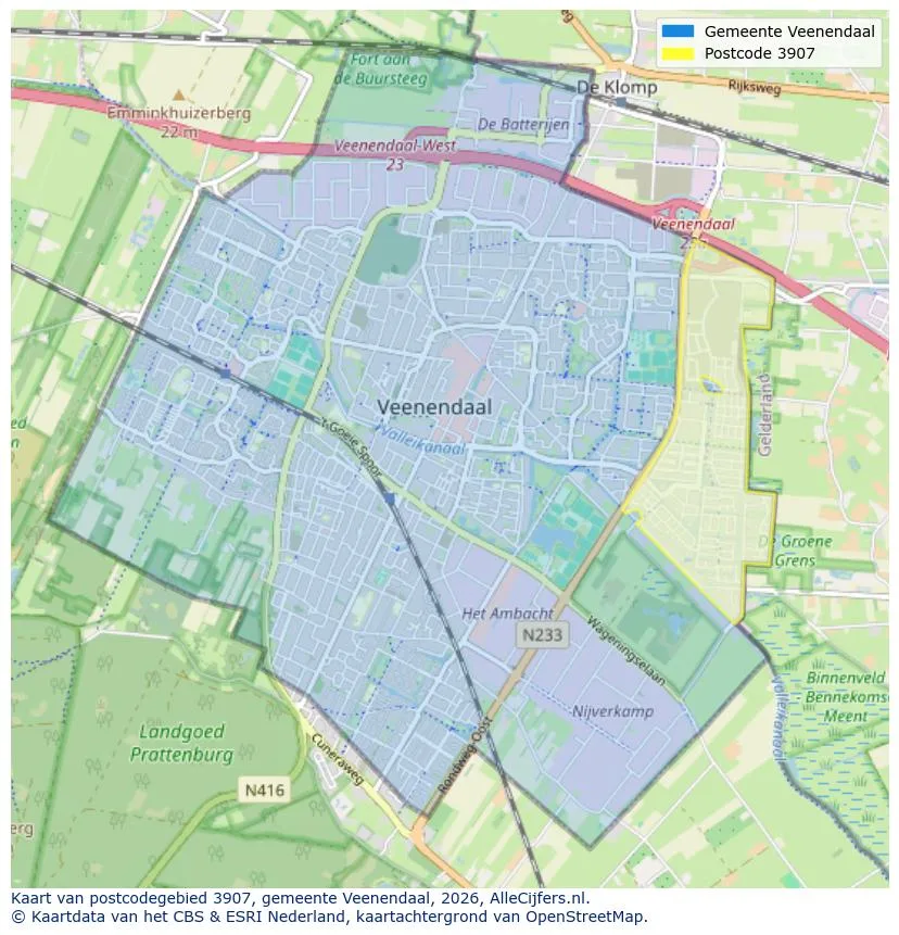 Postcodekaart voor 3907