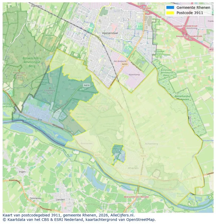 Postcodekaart voor 3911