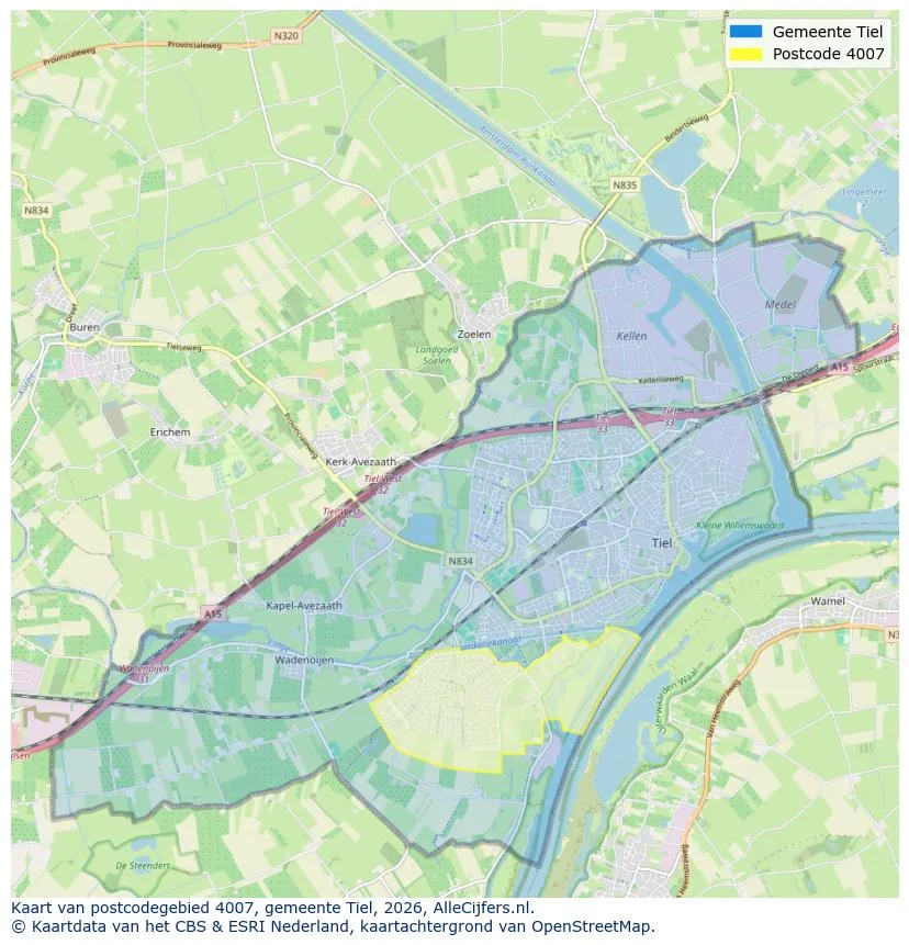 Postcodekaart voor 4007