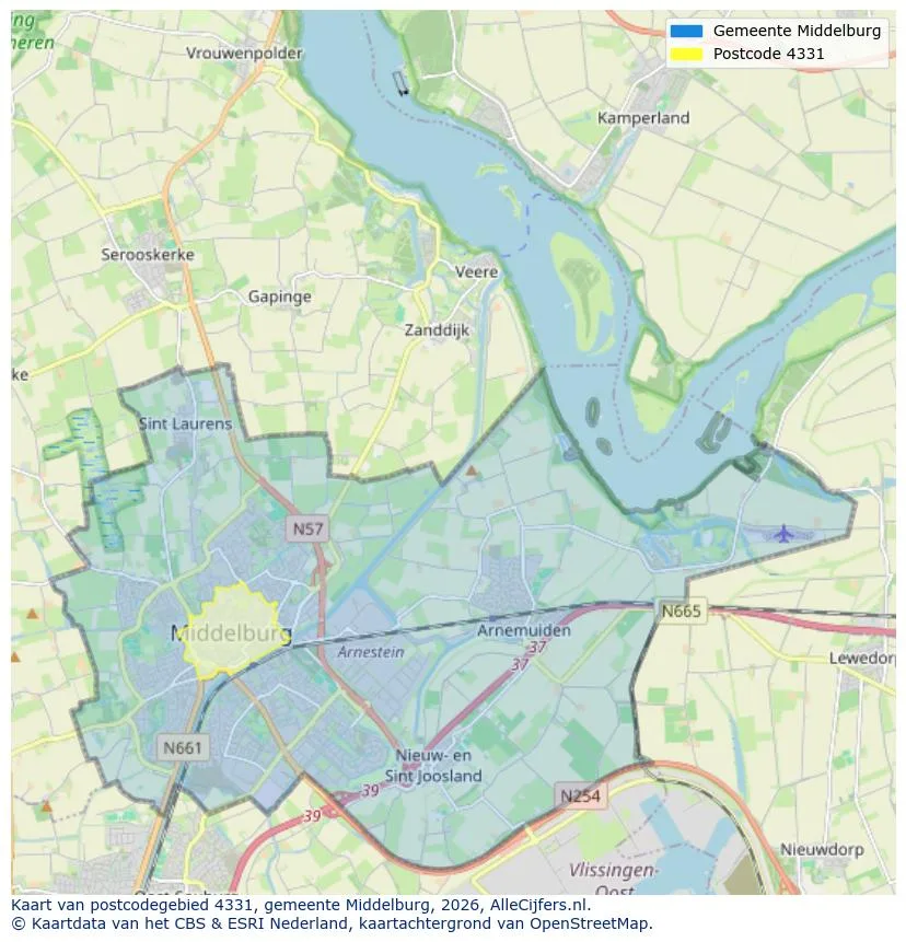Postcodekaart voor 4331