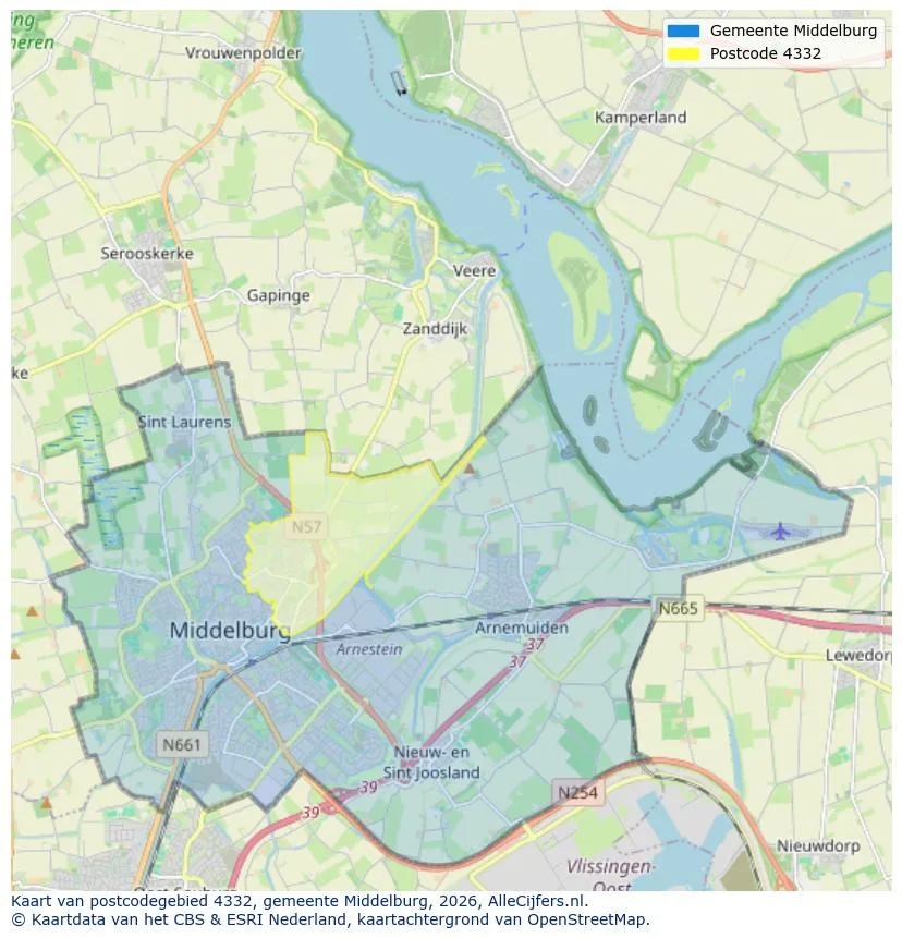 Postcodekaart voor 4332