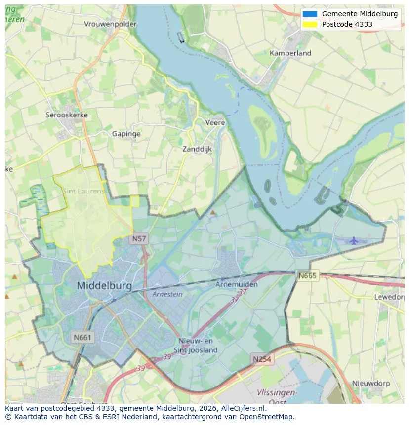 Postcodekaart voor 4333