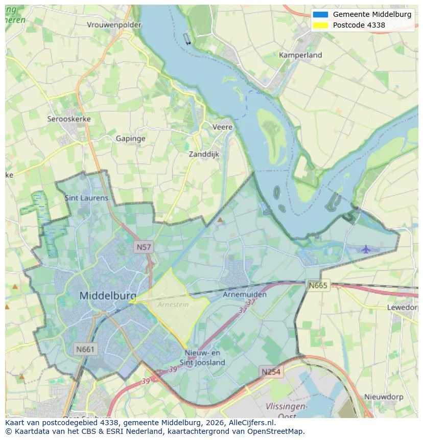 Postcodekaart voor 4338
