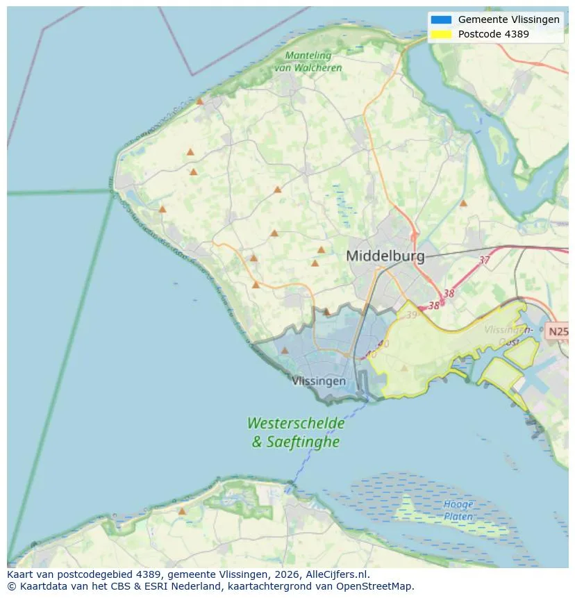 Postcodekaart voor 4389