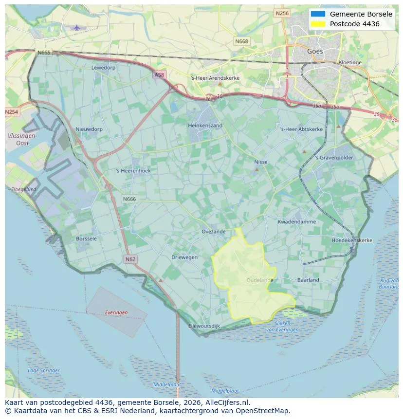 Postcodekaart voor 4436