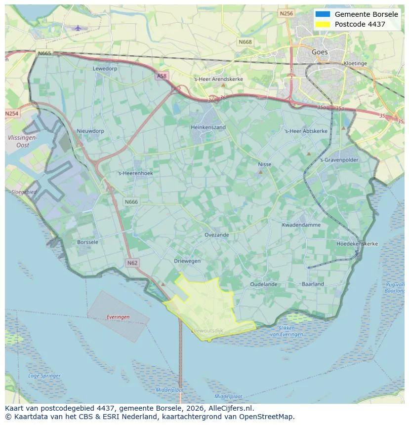 Postcodekaart voor 4437