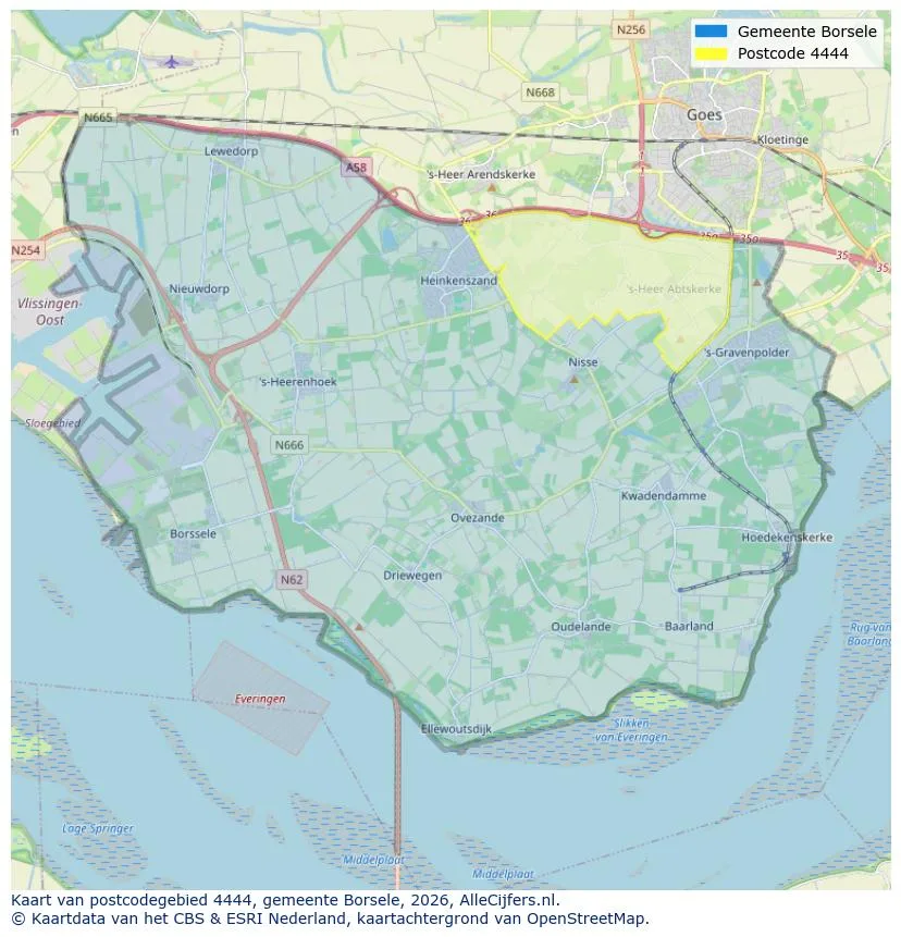 Postcodekaart voor 4444
