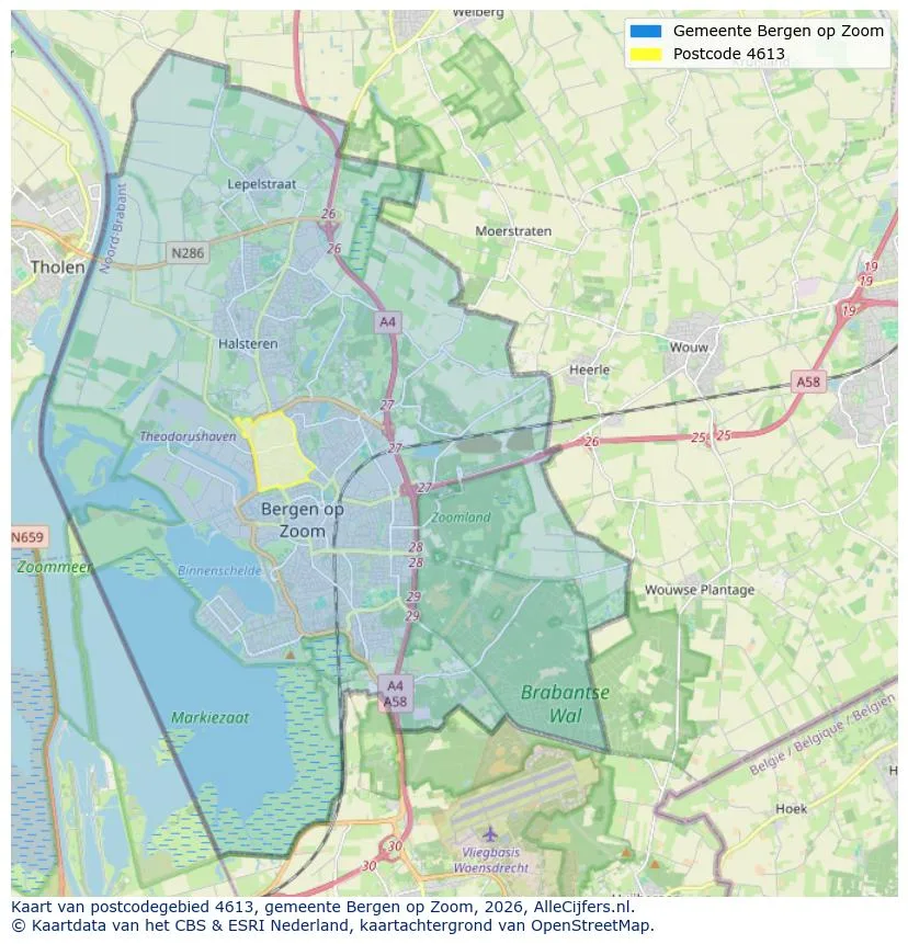 Postcodekaart voor 4613