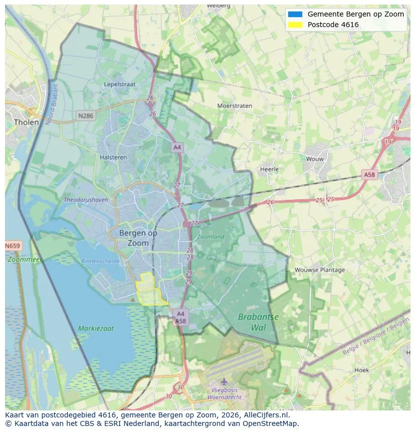 Postcodekaart voor 4616