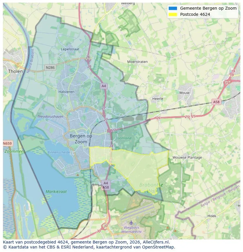 Postcodekaart voor 4624