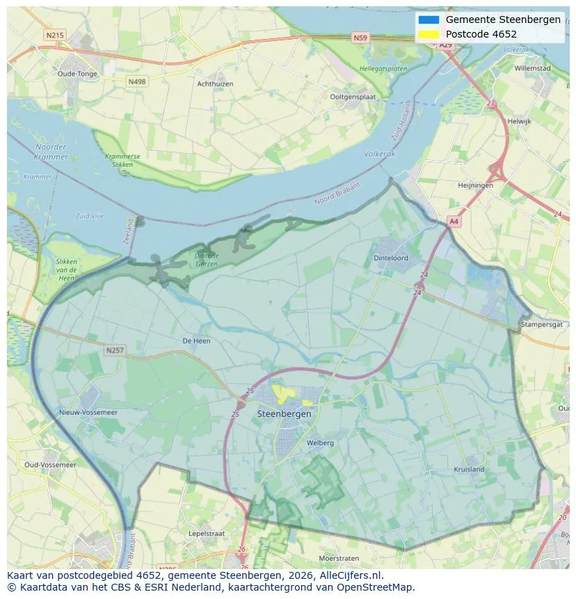 Mapa de códigos postales para 4652
