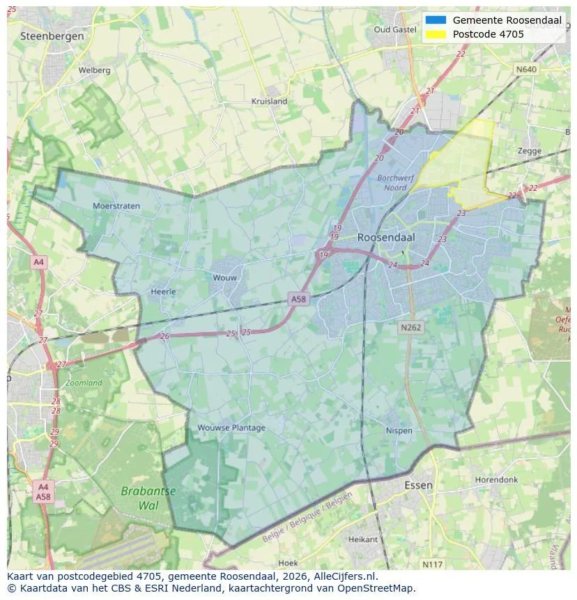 Postcodekaart voor 4705