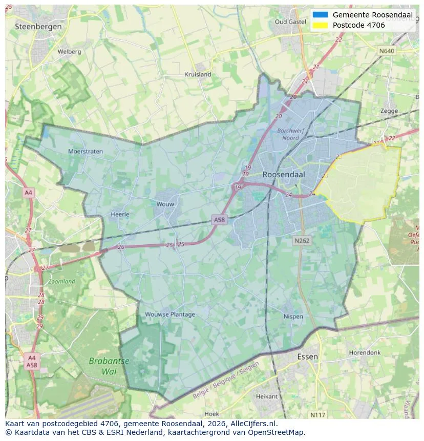 Postcodekaart voor 4706