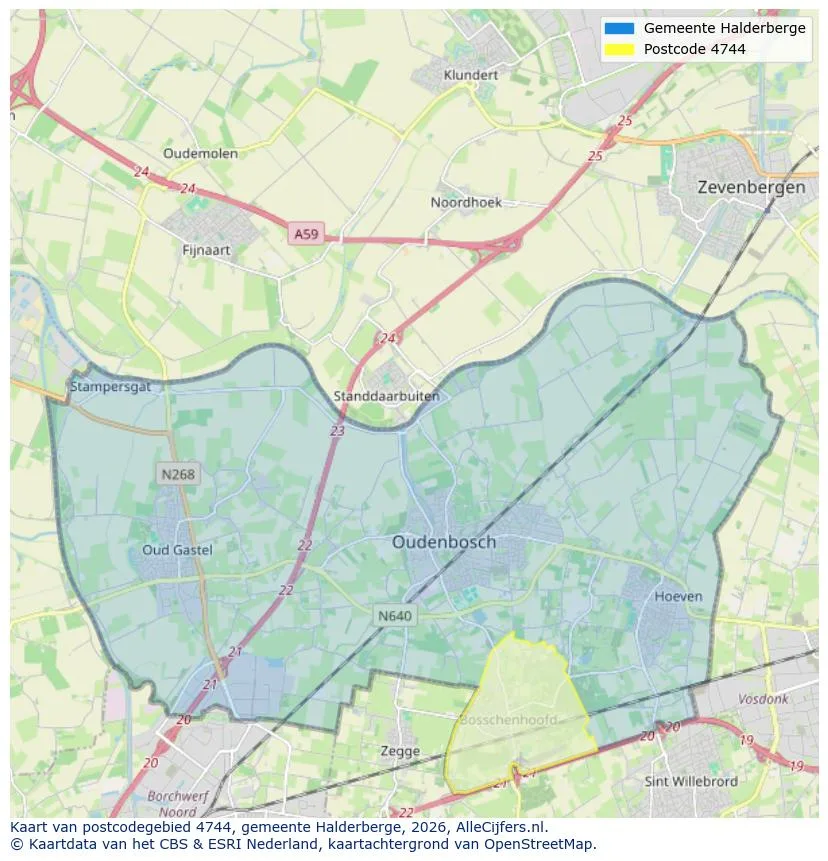 Postcodekaart voor 4744