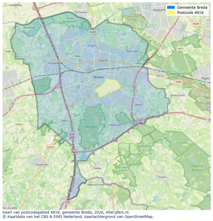 Postcodekaart voor 4818