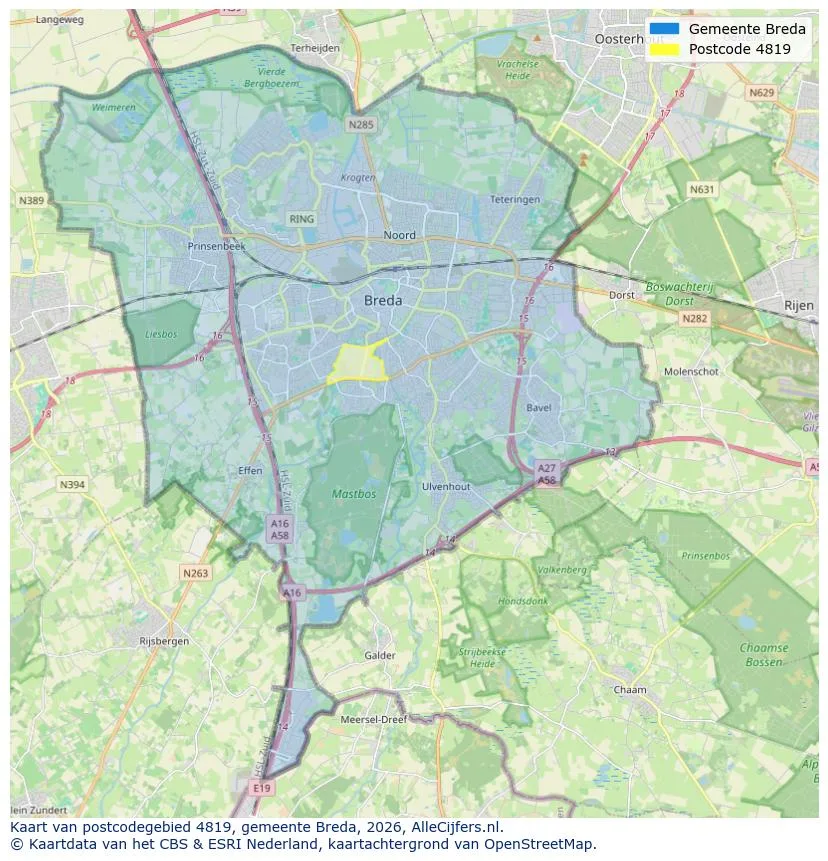 Postcodekaart voor 4819