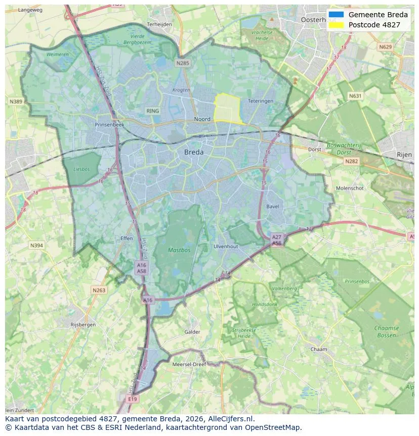 Postcodekaart voor 4827
